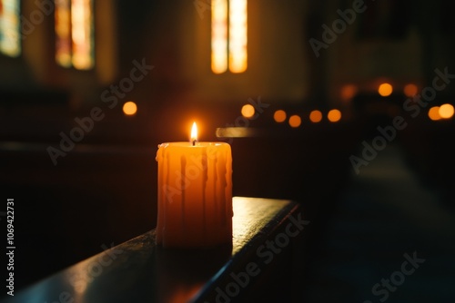 Captivating photograph of a church illuminated by soft candlelight and natural light photo