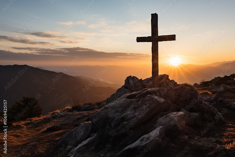 silhouette of cross on rocks in mountain at sunset or sunrise sky silhouette of cross on rocks in mountain at sunset or sunrise sky