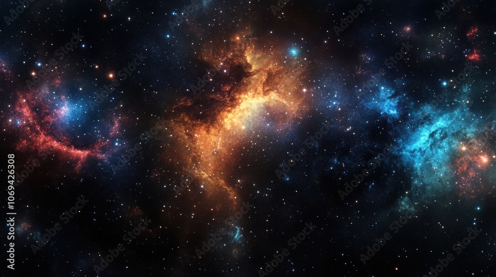 Fototapeta premium Vibrant cosmic nebula with bright stars in deep space