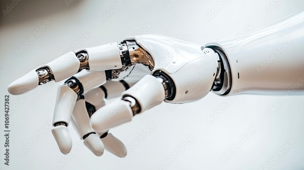 Close-up view of a robotic hand with intricate mechanical joints Close-up view of a robotic hand with intricate mechanical joints