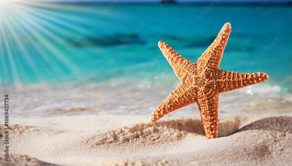 starfish on the summer beach in sea water summer background starfish on the summer beach in sea water summer background