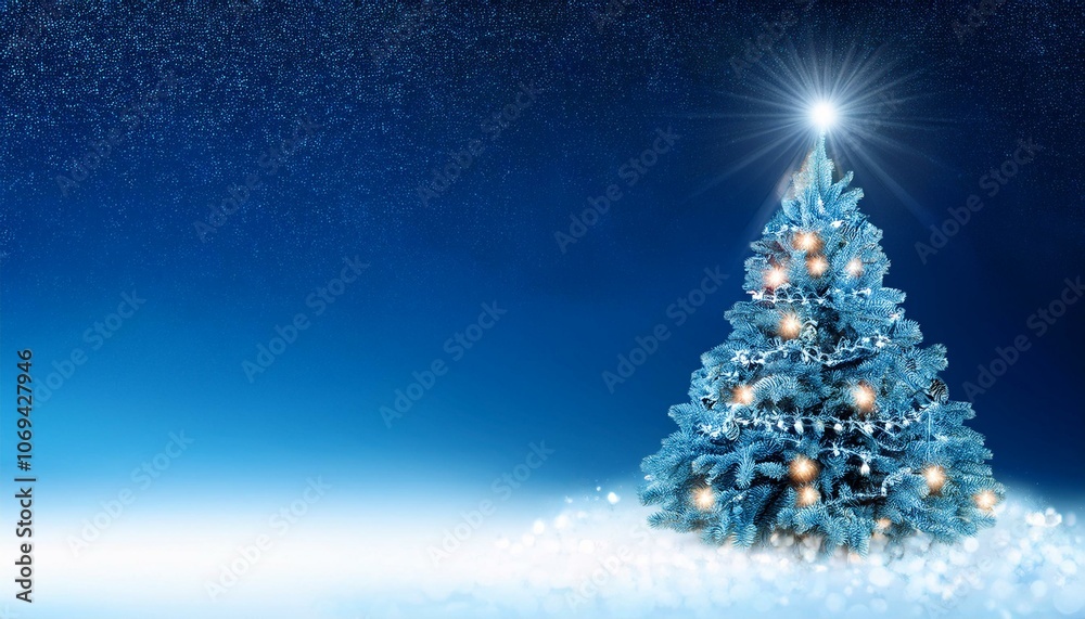 the magic christmas tree merry christmas and happy new year greeting card with copy space blue christmas background the magic christmas tree merry christmas and happy new year greeting card with copy space blue christmas background