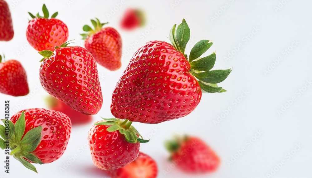 red strawberry in flight on a white background copy space red strawberry in flight on a white background copy space