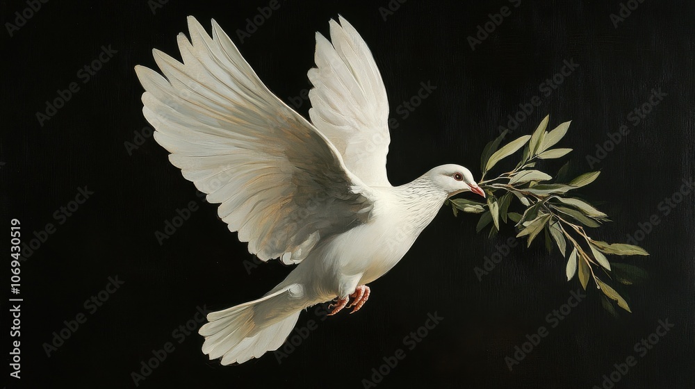Obraz premium Dove carrying an olive branch in its beak