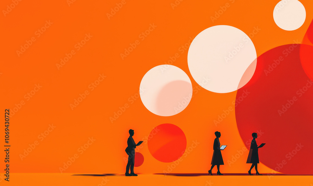 Vibrant Digital Silhouettes Against a Geometric Background: Modern Lifestyle Depicted in Colorful Art Vibrant Digital Silhouettes Against a Geometric Background: Modern Lifestyle Depicted in Colorful Art