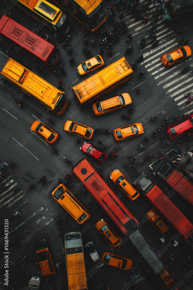 Aerial View of Urban Congestion and Traffic Jam in a Busy City Intersection Aerial View of Urban Congestion and Traffic Jam in a Busy City Intersection