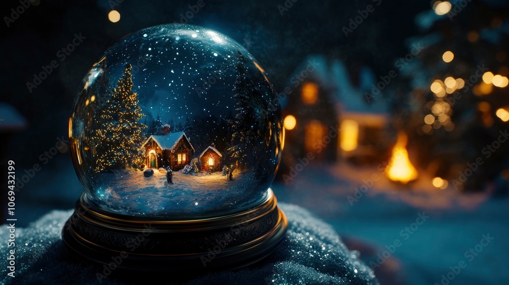 Enchanting snow globe depicting a cozy winter village scene Enchanting snow globe depicting a cozy winter village scene