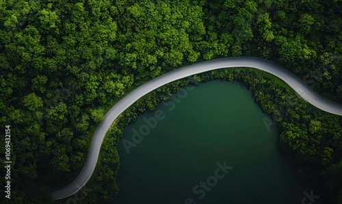 Aerial View of a Scenic Winding Road through Lush Forest