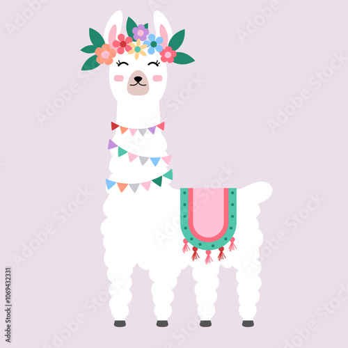 Llama alpaca. Funny alpacas animal. Cute Llama or Wooly Alpaca Character. Happy cute little llama