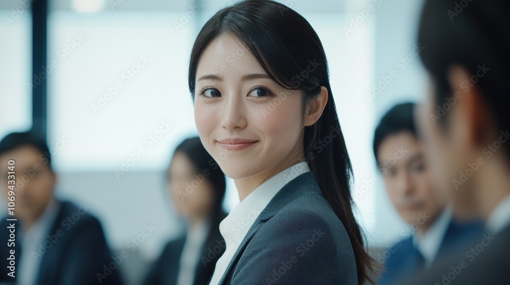 A woman in a business suit is smiling at the camera. Generative AI A woman in a business suit is smiling at the camera. Generative AI