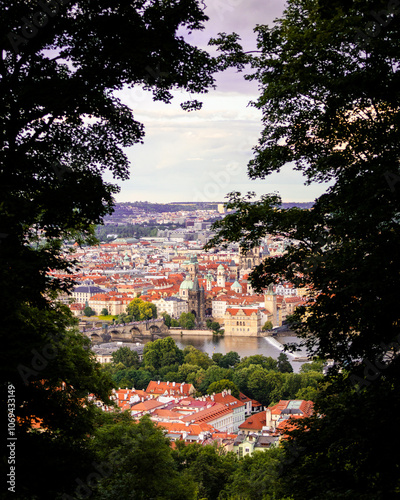 Aerial cityscape of Prague, Czechia