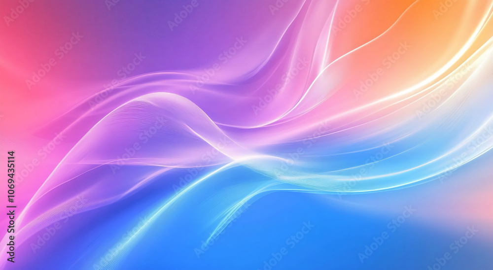 Abstract image featuring flowing, translucent lines in shades of pink, blue, and white on a bright background