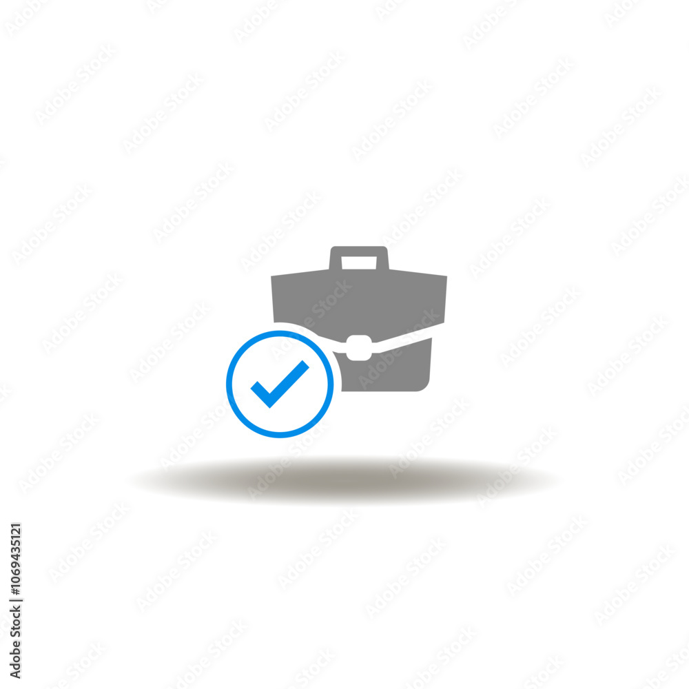 Vector illustration of briefcase check. Symbol of business standards. Icon of entrepreneurship. Sign of business or finance acceptance, approval. Vector illustration of briefcase check. Symbol of business standards. Icon of entrepreneurship. Sign of business or finance acceptance, approval.