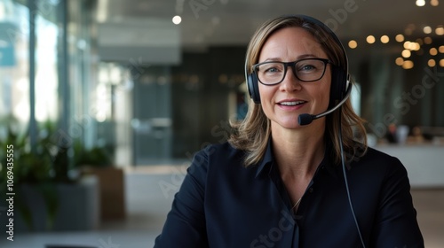 Confident Female Leader on Video Call in Modern Office