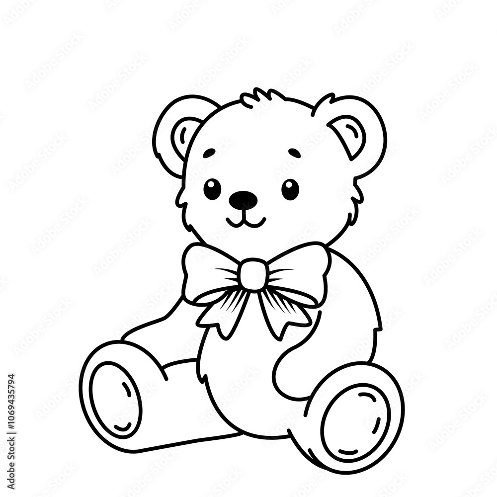 Obraz premium cute teddy bear toy with big bow. flat vector illustration on white background.