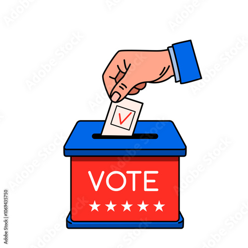 man throws his ballot into the voting box. flat vector illustration in linear style on white background