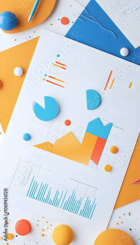 Business Data Analysis Background with Report Chart and Graph Elements  -