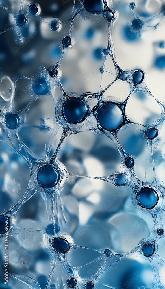 Close-Up of Blue Molecular Structures and Bubbles, Representing Chemical Reactions - Close-Up of Blue Molecular Structures and Bubbles, Representing Chemical Reactions -
