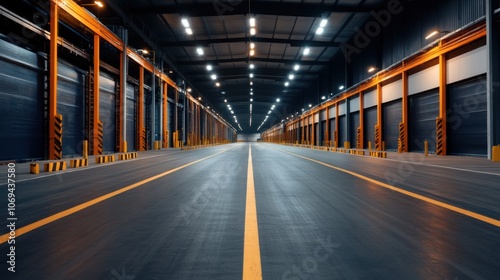 Spacious Warehouse Interior with Dock and Freight Area