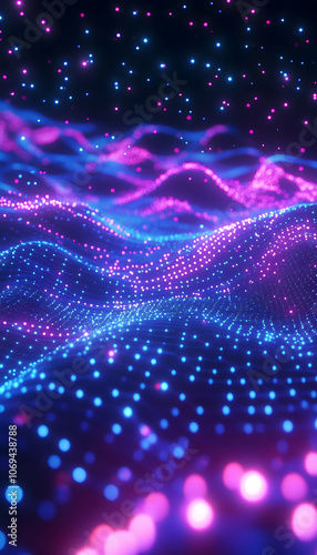 Wallpaper Mural Neon Lights and Abstract Wave Tech Background with Black Backdrop, Ideal for Digital and Party Themes  - Torontodigital.ca