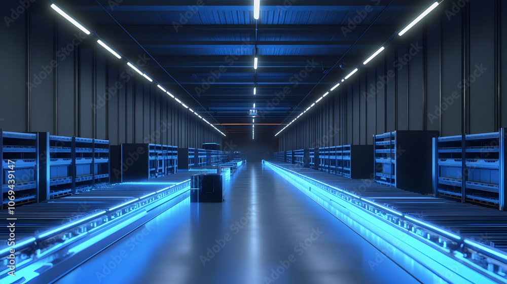 Obraz premium Smart warehouse utilizing artificial intelligence for autonomous sorting and loading -