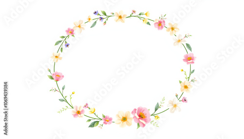 Fototapeta Naklejka Na Ścianę i Meble -  Wreath of floral and flower illustration isolated with white highlights, png