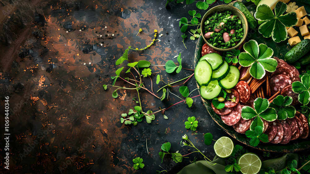 St. Patrick's Day themed charcuterie board, food photography St. Patrick's Day themed charcuterie board, food photography