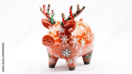 Festive Piggie Bank with Holiday Decorations photo