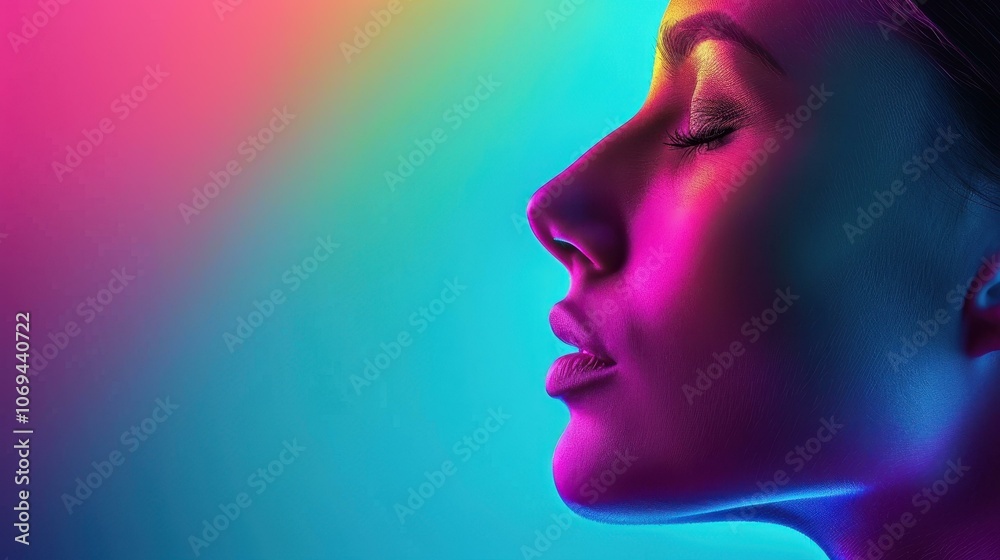 A stunning, dark portrait highlights the beauty of a young woman, draped in vibrant colors that emphasize her allure. A stunning, dark portrait highlights the beauty of a young woman, draped in vibrant colors that emphasize her allure.