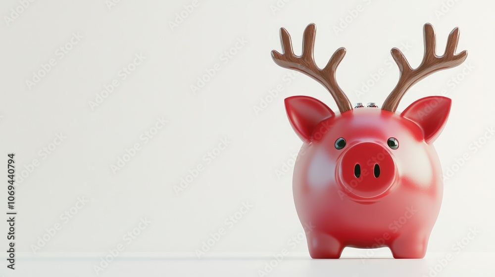 Obraz premium Festive Piggy Bank with Antlers for Holiday Savings