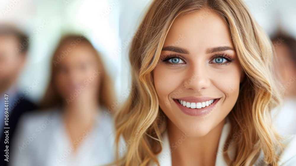 A confident businesswoman shares her innovative strategy with partners in a modern office environment. A confident businesswoman shares her innovative strategy with partners in a modern office environment.