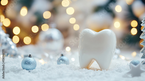 A whimsical tooth decoration adorned with festive holiday lights that brings joy and cheer