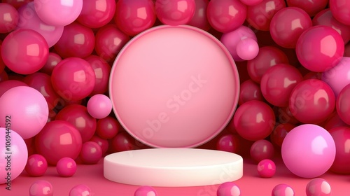 Showcase your stunning products on a beautiful pink podium with pastel balloons that elevate any birthday celebration.