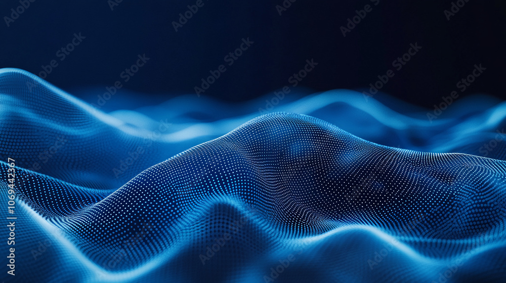 A digital rendering of a blue, wavy landscape made of tiny dots. The blue landscape appears to be a digital interpretation of a physical landscape A digital rendering of a blue, wavy landscape made of tiny dots. The blue landscape appears to be a digital interpretation of a physical landscape