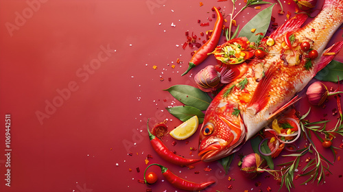 Chinese Lunar New Year themed Whole Fish Dayu Darou, food photography photo