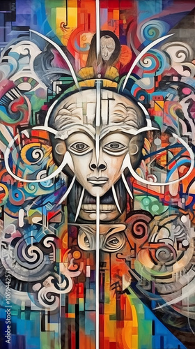 Colorful abstract painting of a face