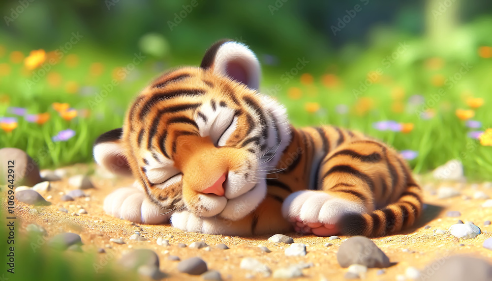 Little tiger sleeping peacefully in the savannah Little tiger sleeping peacefully in the savannah