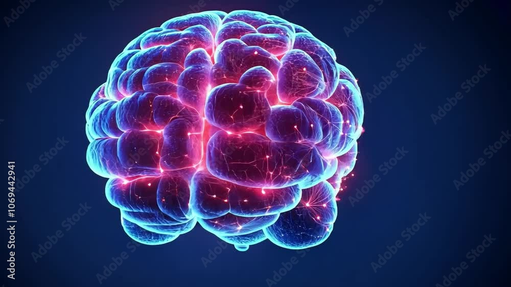 A glowing brain visualization illustrating neural networks and connections in modern science A glowing brain visualization illustrating neural networks and connections in modern science