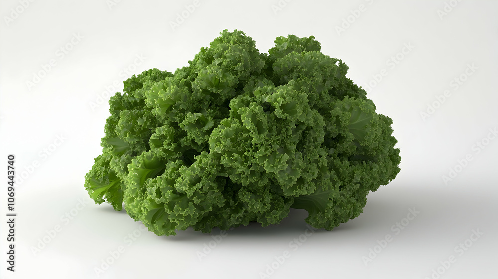 A bunch of fresh, green kale leaves on a white background. A bunch of fresh, green kale leaves on a white background.