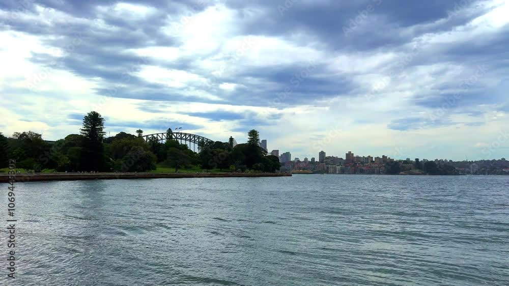 Sydney Harbour foreshore viewed from Botanical Gardens views of North Sydney the Harbour bridge in Sydney NSW Australia