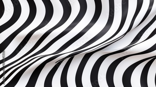 Textured zebra print with rippling black-and-white stripes, mimicking ocean waves, creating a sense of motion and visual depth. Wavy zebra texture, Flowing stripe design photo