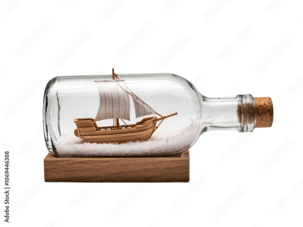 Miniature Ship in a Bottle on Wooden Base Miniature Ship in a Bottle on Wooden Base