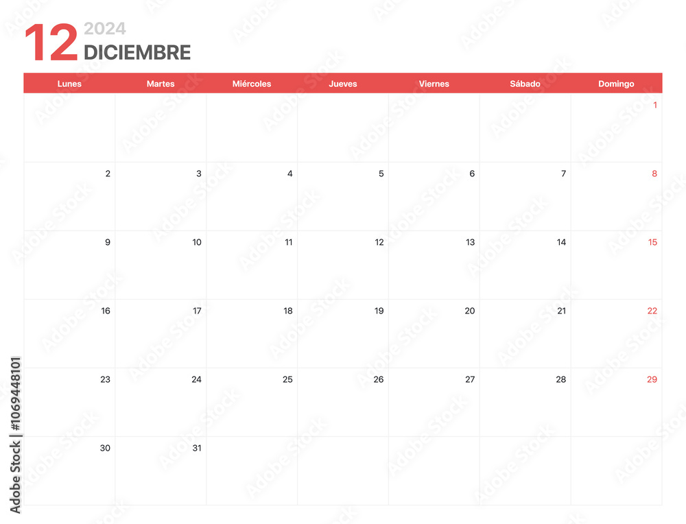 Calendario 2024. La semana del calendario 2024 comienza el lunes ...
