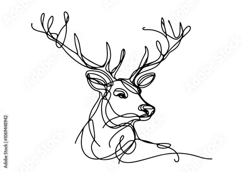 single line drawing of a deer with antlers
