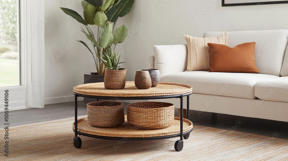 Naklejka premium Cozy Modern Living Room with Round Coffee Table