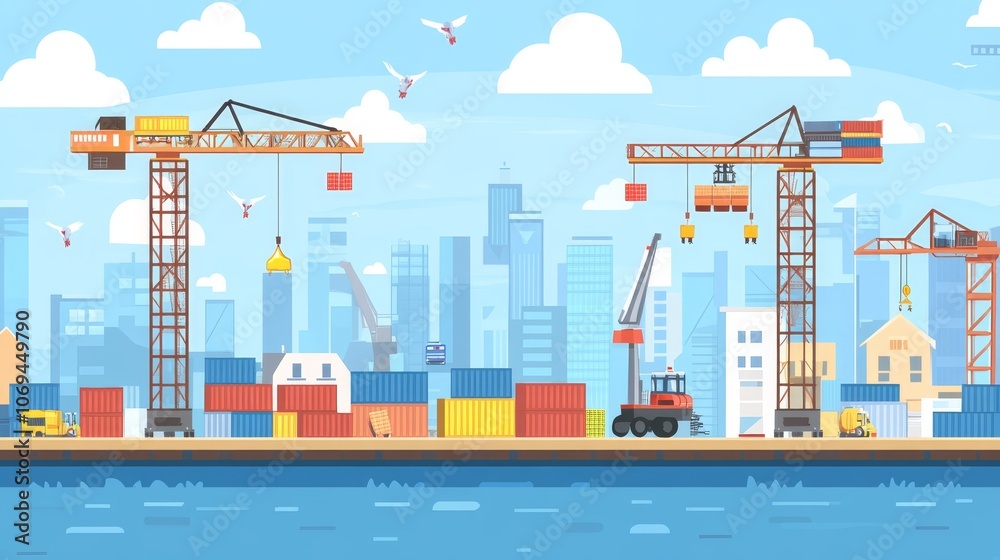 Obraz premium Cargo Crane Loading Shipping Containers at Port