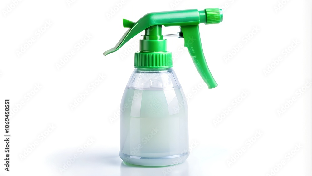 Plastic spray bottle with a nozzle on a white background. Plastic spray bottle with a nozzle on a white background.