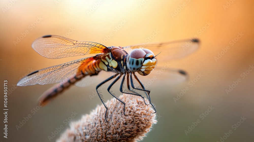 Dragonfly with Translucent Wings Resting on Plant Dragonfly with Translucent Wings Resting on Plant