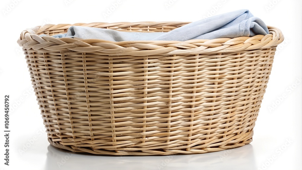 Obraz premium Basic woven laundry basket on a white background.