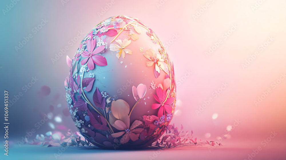 Abstract Easter egg with floral garland design. Abstract Easter egg with floral garland design.